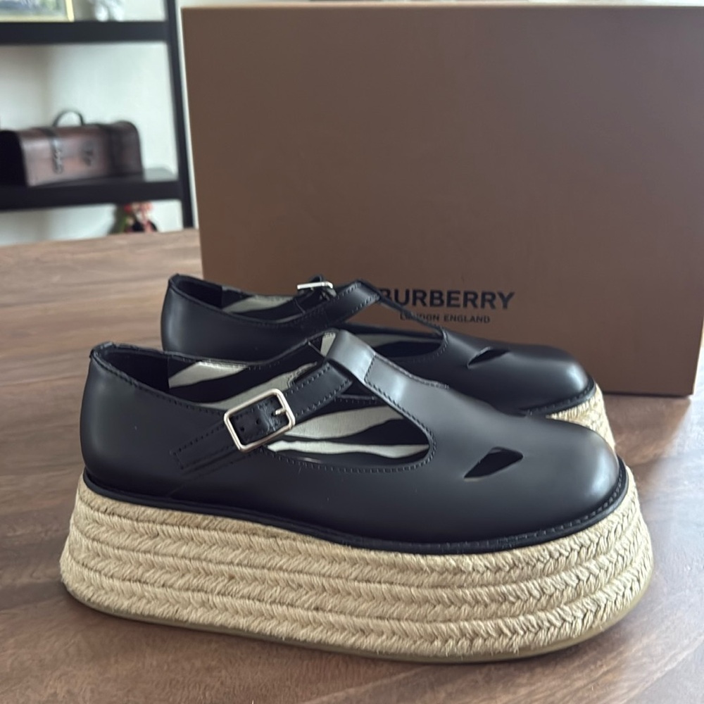 Leather Platform Mary Janes by Burberry, color - black, size -US9/39